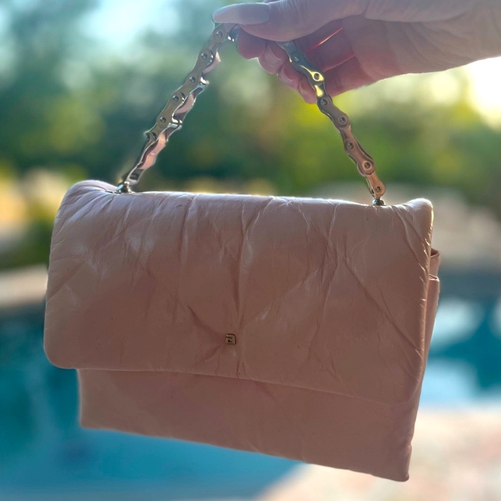 Blush Pink Puffer Pillow Chain Link Handle Bag